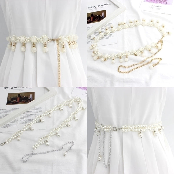 Lady Imitation Pearl Alloy Beaded Plating Women's Corset Belts 1 Piece