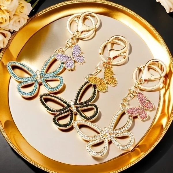 Lady Korean Style Butterfly Alloy Inlay Rhinestones Women's Bag Pendant Keychain