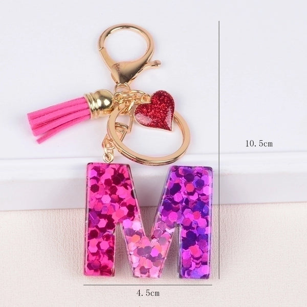 Lady Letter Heart Shape Resin Metal Epoxy Bag Pendant Keychain