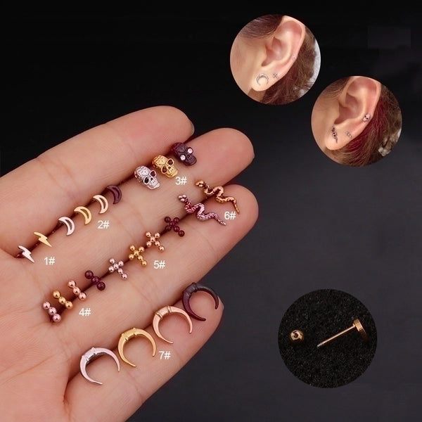 Ear Cartilage Rings & Studs Moon 316L Stainless Steel  Plating