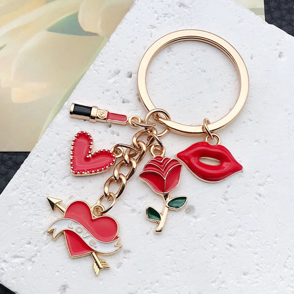 Lady Minimalist Heart Shape Floral Zinc Alloy Unisex Keychain