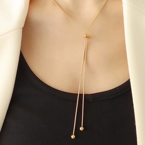 Lady Solid Color Stainless Steel Plating 14k Gold Plated Long Necklace