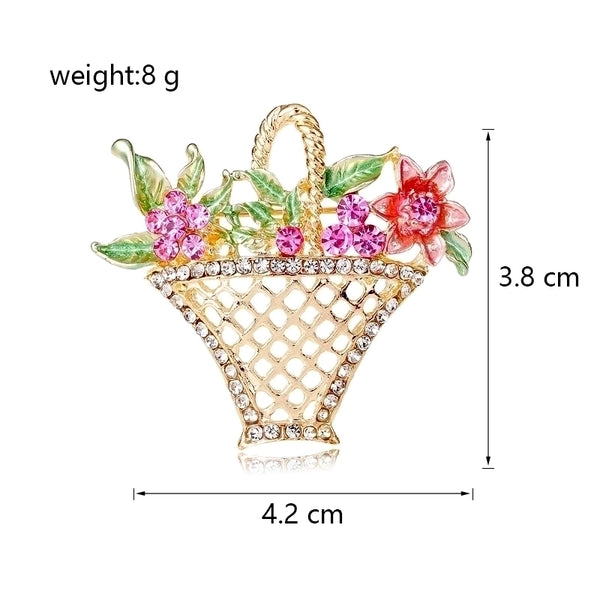 Lady Vacation Sweet Flower Basket Alloy Inlay Rhinestones Women's Brooches