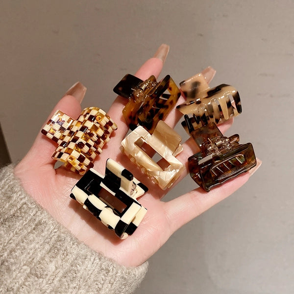 Leopard Print Checkerboard Acetic Acid Square Hair Clip Female Korean Japanese Elegant Temperament Back Half Hair Clip