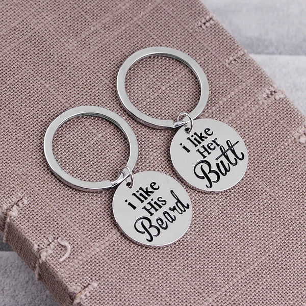 Lettering Round Pendant Couple Keychain