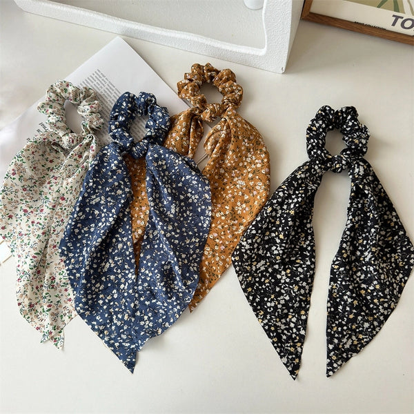 Little Daisy Floral Fabric Large Intestine Ponytail Streamer Hair Tie Head Accessories  Female Bandeau Headband Square Scarf High Elasticity