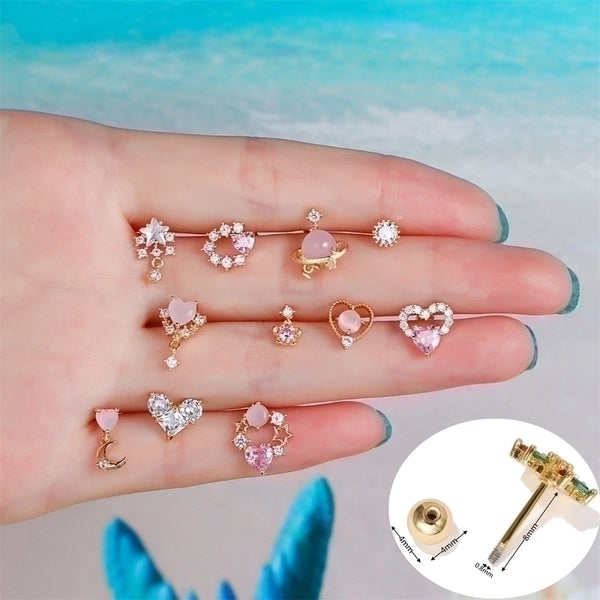 Love Ear Bone Studs Pink Peach Heart Star Moon Small Stud Earrings