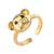 Luxurious Bear Heart Shape Copper Gold Plated Zircon Open Rings In Bulk