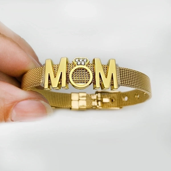 Mama Letter Stainless Steel Inlay Rhinestones Bracelets