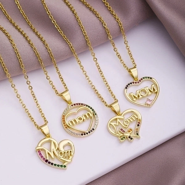 Mama Letter Stainless Steel Plating Zircon Pendant Necklace