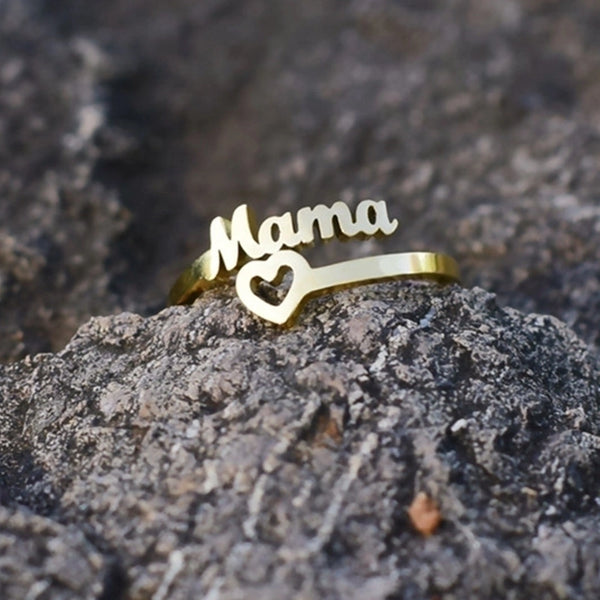 Mama Letter Titanium Steel Plating Open Ring