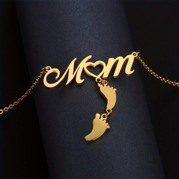 Mama Minimalist Letter Footprint Stainless Steel Plating 18k Gold Plated Pendant Necklace