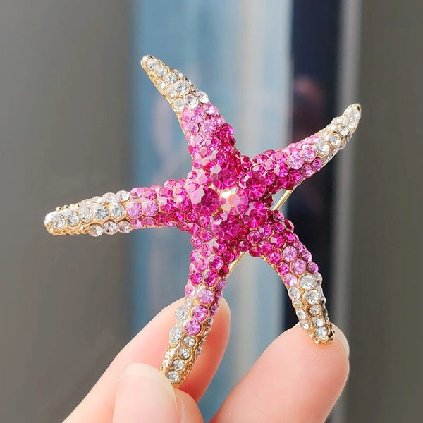 Marine Style Pin Starfish Alloy Plating Inlay Rhinestones Women's Brooches