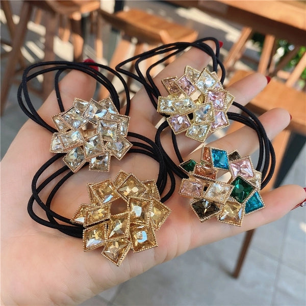 Maze ~ Heavy Industry Rhinestone Rope Women's Simple Elegant Internet Celebrity Hair Tie Rubber Band Hair Ring  Hair Accessories