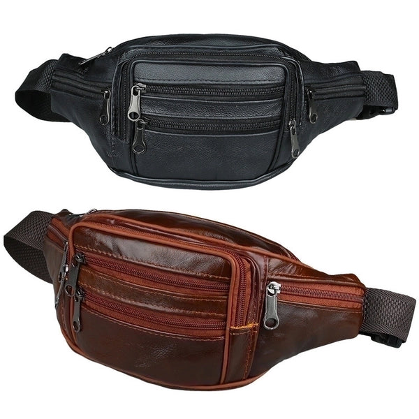 Men's Basic Solid Color Pu Leather Waist Bags