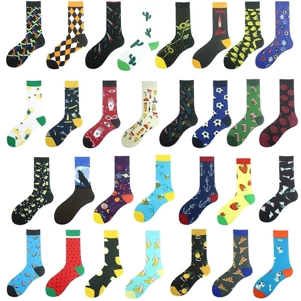 Men's Casual Geometric Cotton Crew Socks A Pair