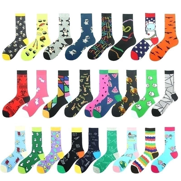 Men's Casual Geometric Cotton Crew Socks A Pair