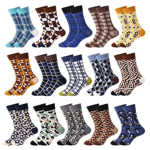 Men's Casual Sports Plaid Nylon Cotton Spandex Crew Socks 10 Pairs Per Pack