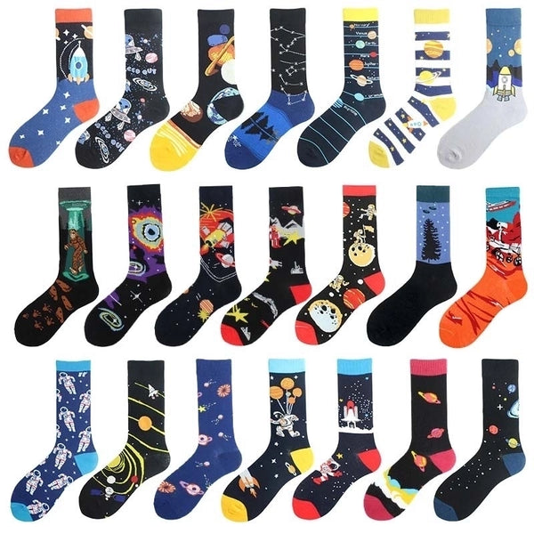 Men's Casual Star Cotton Printing Crew Socks A Pair