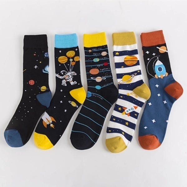 Men's Fashion Color Block Cotton Crew Socks 1 Set