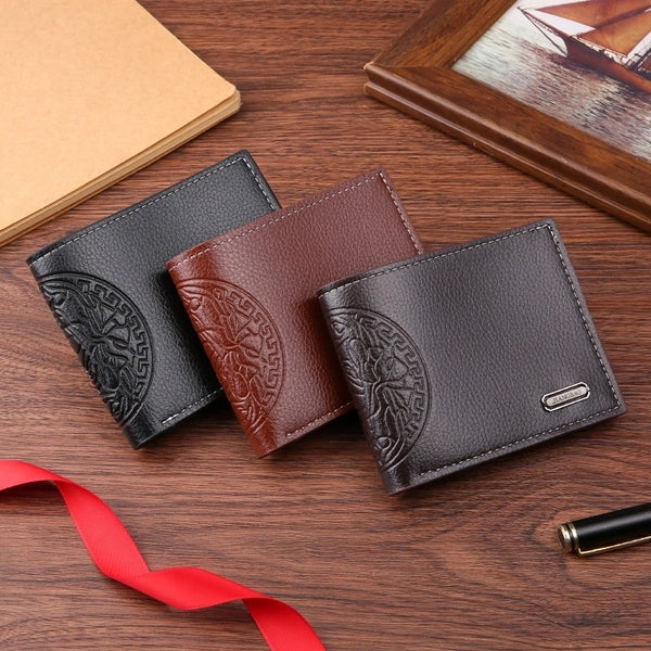 Men's Geometric Pu Leather Side Zipper Small Wallets