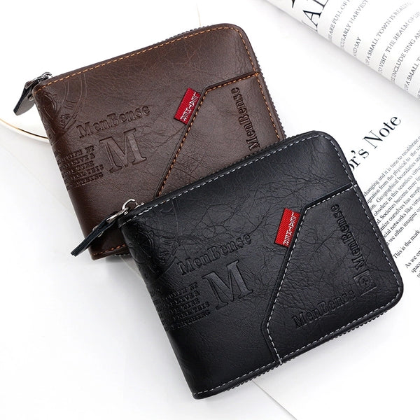 Men's Letter Solid Color Pu Leather Zipper Wallets