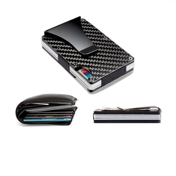 Men's Plaid Carbon Fiber Microfiber Open Card Holders