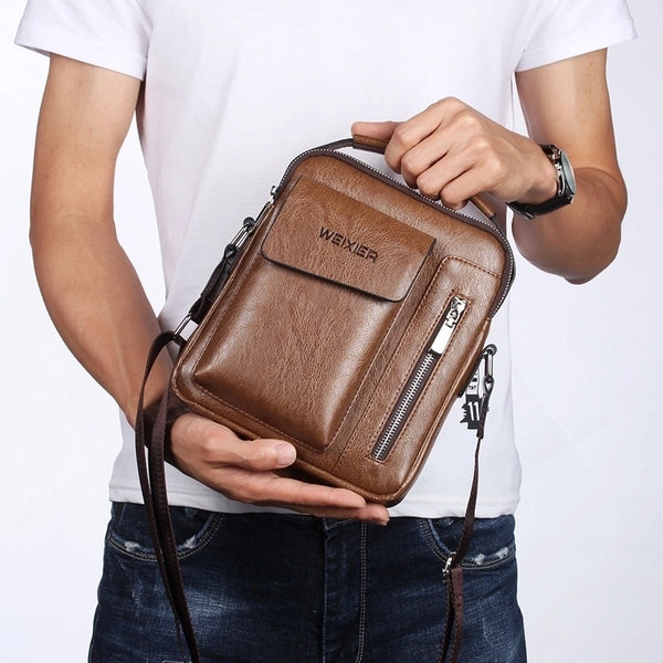 Men's Small Pu Leather Solid Color Fashion Square Zipper Crossbody Bag