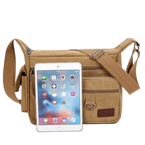 Men's Solid Color Canvas Zipper Crossbody Bag