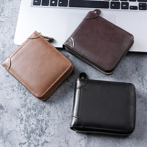 Men's Solid Color Pu Leather Side Zipper Card Holder