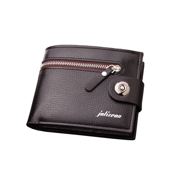 Men's Solid Color Pu Leather Zipper Buckle Wallets