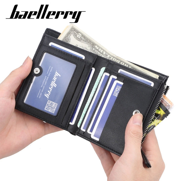 Men's Solid Color Pu Leather Zipper Buckle Wallets