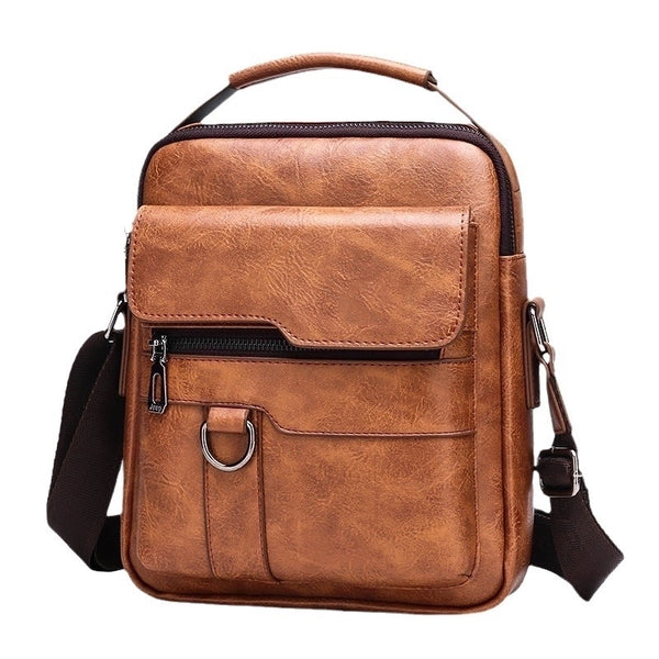 Men's Solid Color Pu Leather Zipper Crossbody Bag