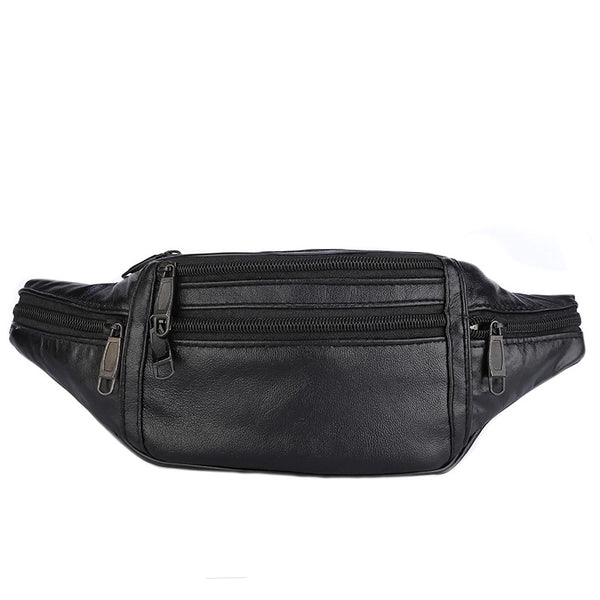 Men's Solid Color Pu Leather Zipper Fanny Pack