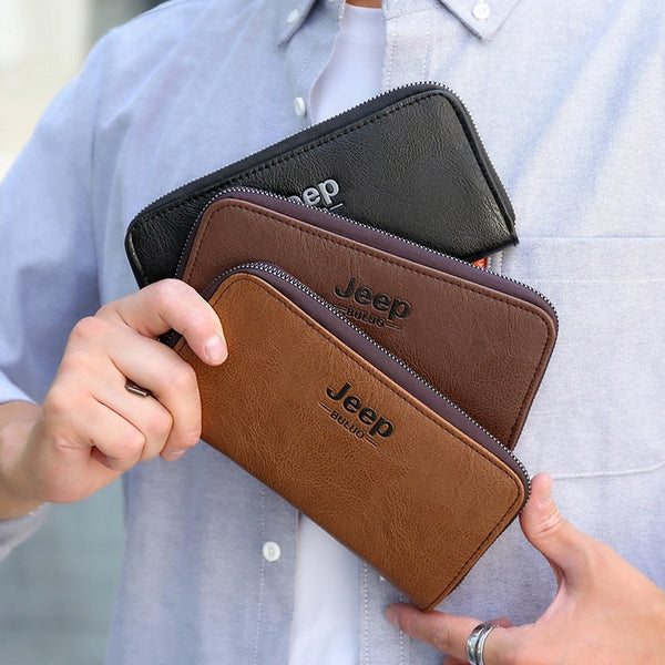 Men's Solid Color Pu Leather Zipper Wallets