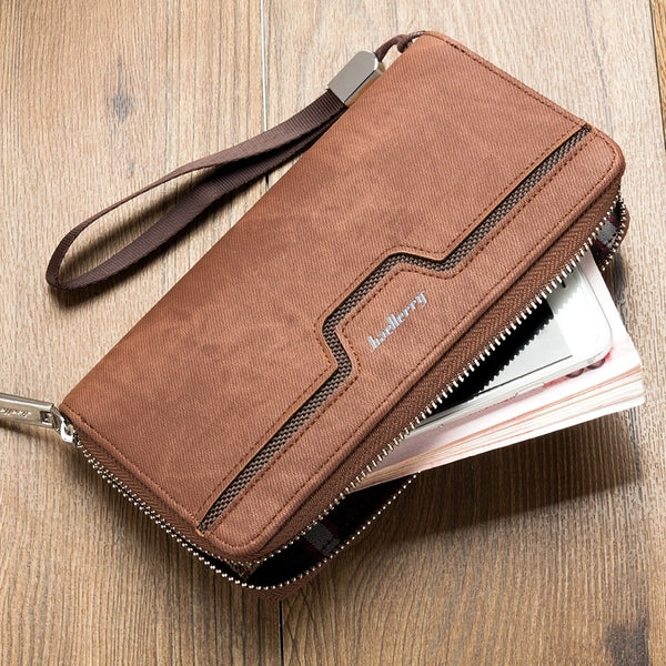 Men's Solid Color Pu Leather Zipper Wallets