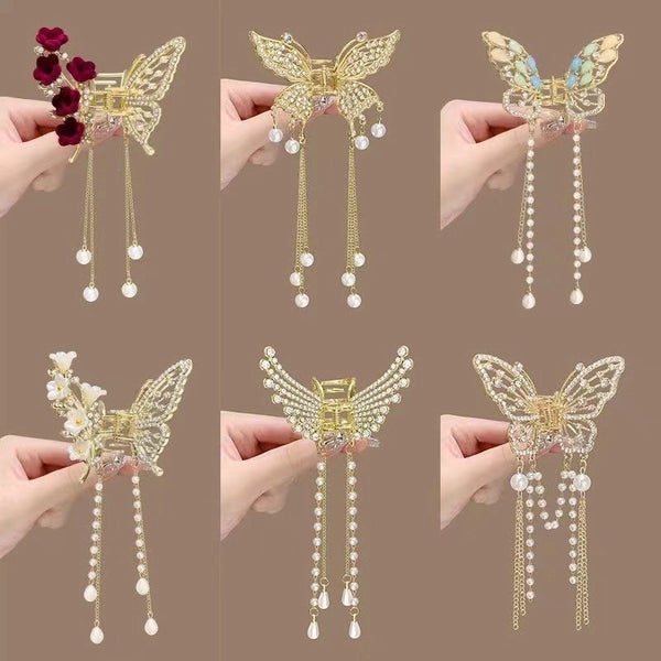 Metal Butterfly Hairpin Women's High-grade Temperament Half-tie Hair Tassel Pendant Hair Accessories  New Back Head Clip