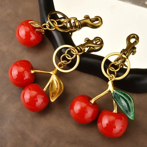 Modern Style Artistic Cherry Apple Alloy Resin Women's Bag Pendant Keychain