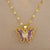 Modern Style Butterfly Stainless Steel Copper Inlay Zircon Pendant Necklace