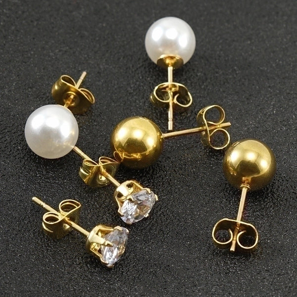 Modern Style Geometric Plating Stainless Steel Zircon Ear Studs