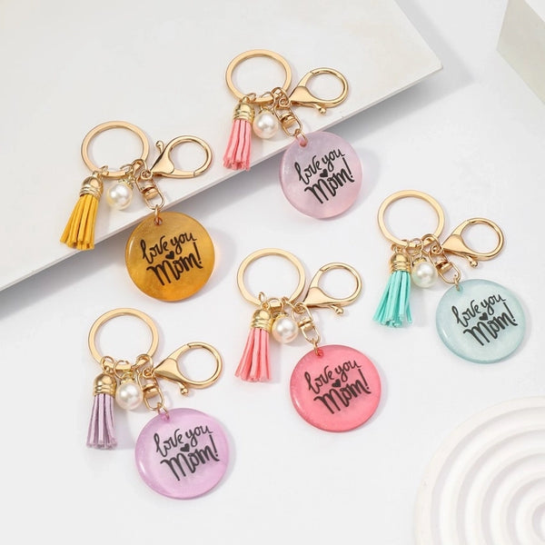 Modern Style Letter Tassel Resin Inlay Rhinestones Pearl Mother'S Day Unisex Keychain