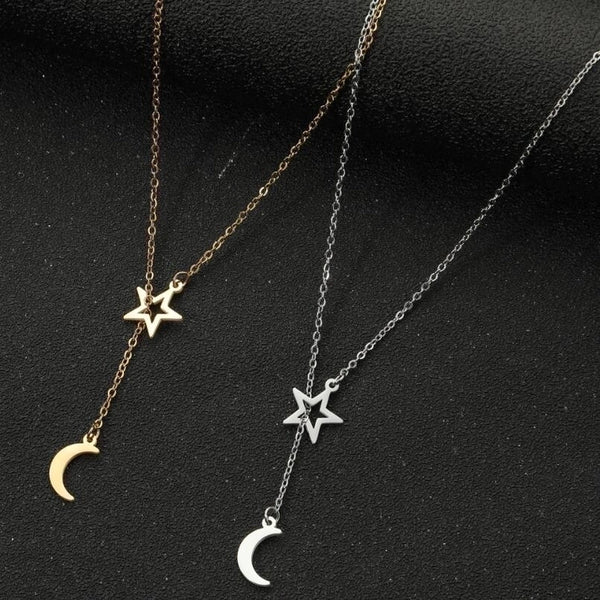 Modern Style Simple Style Star Moon Stainless Steel Plating Hollow Out Pendant Necklace