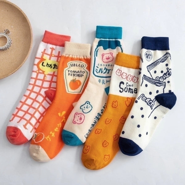 Moroccan Pattern Cartoon Illustration Women's Socks Autumn And Winter Long-tube Plaid Socks