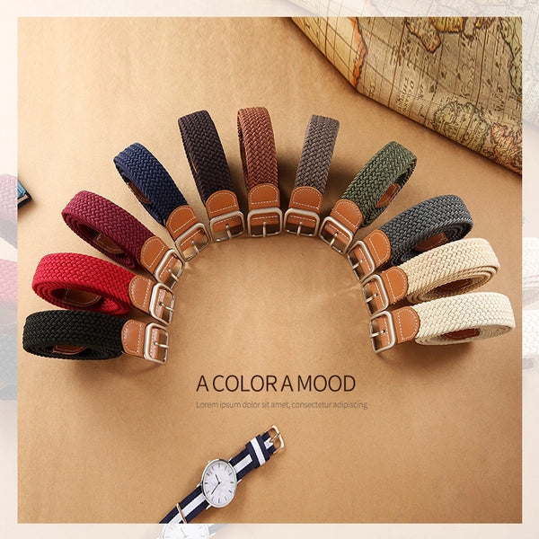 Network Explosions Square Buckle Non-perforated Women's Canvas Belt Men's Casual Elastic Pin Buckle Belt Wholesale