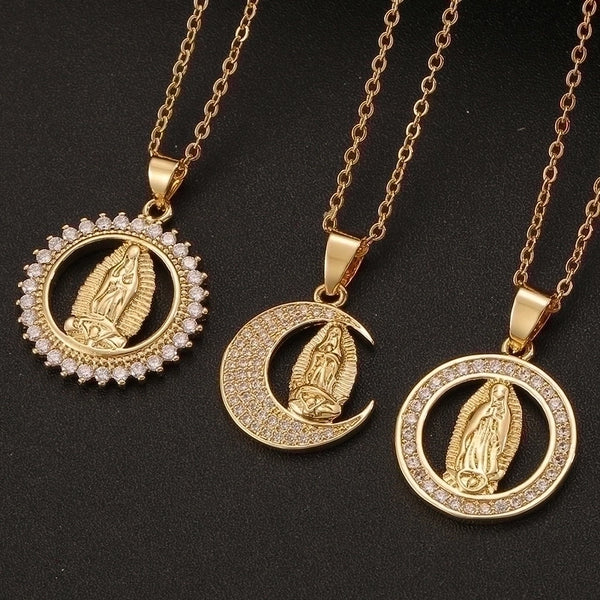 New 18k Gold Virgin Mary Pendant Copper Necklace Wholesale