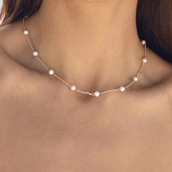 New 18k Gold-plated Stainless Steel Pearl Chain Necklace