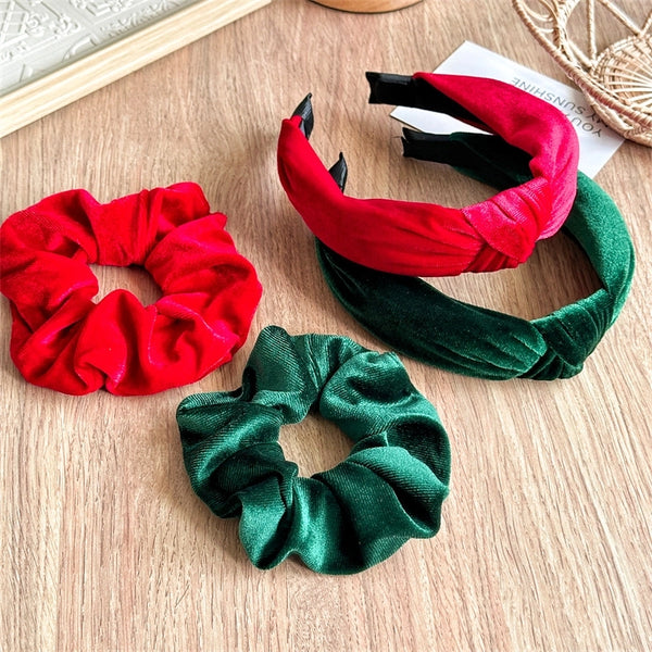 New Arrival Christmas Red Green Golden Velvet Cloth Headband  High Elastic Plush Large Intestine Hair Ring Headdress