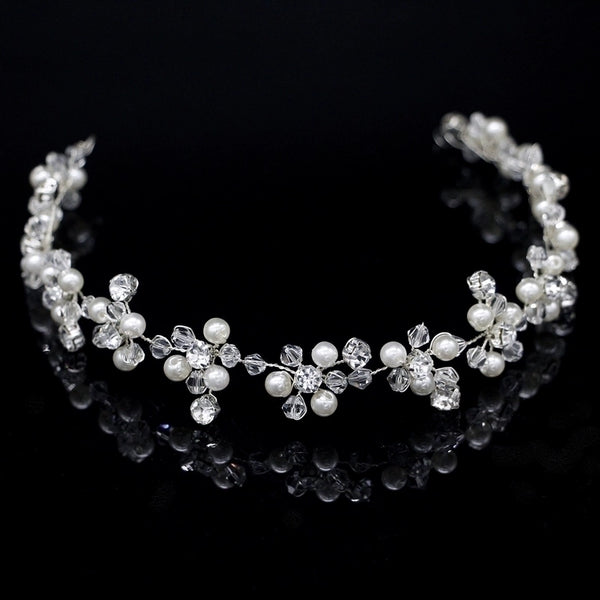 New Bridal Handmade Pearl Hairband Crystal Tiara Wedding Dress Accessories