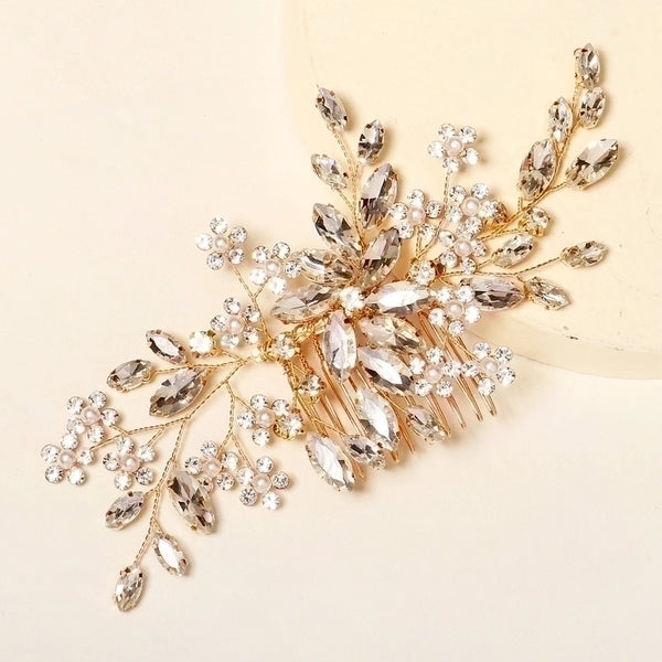 New Bridal Jewelry Wedding Dress Hair Headdress Handmade Flower Comb Rhinestone Hair Comb