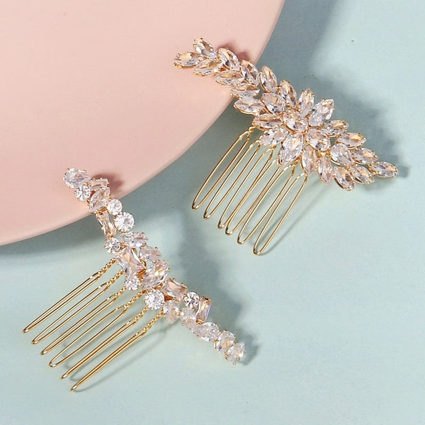 New Bridal Ornament Luxury Zircon Hair Comb  Hair Accessories Wedding Dress Headdress Copper Inlaid Zircon Hair Comb